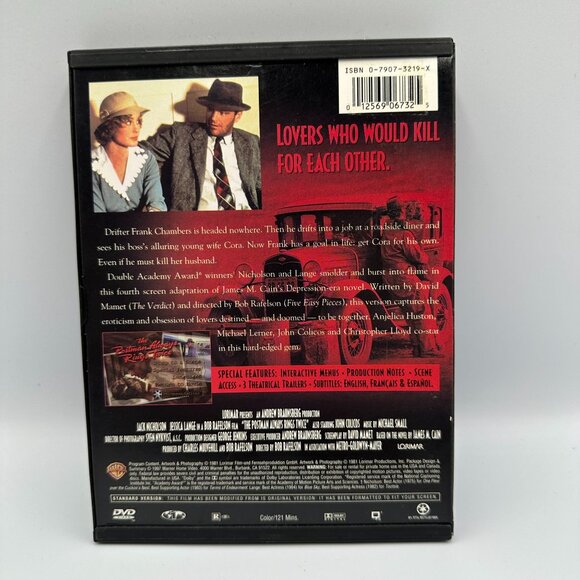 The Postman Always Rings Twice DVD 1981 Jack Nicholson Jessica Lange Drama - Picture 2 of 3